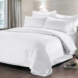 Комплект постельного белья Satin 1,5-сп, р-р: под. 150х215см, прост. 180х220см, нав. 70х70см 2шт, цвет белый, сатин-страйп, 100%хл, 130 г/м2