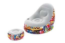 Кресло надувное Bestway Graffiti Comfort Cruiser, с пуфиком, 75076, 121x100x86