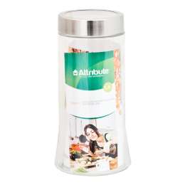 банка для продуктов ATTRIBUTE 1,4 л, круглая, стеклянная, с прозрачной крышкой