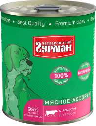 Влажный корм для собак Четвероногий Гурман Мясное ассорти с языком 0,34 кг