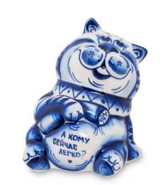 ГЛ-156 Фигурка "Кот-А кому сейчас легко?" (Гжельский фарфор) (1171820)