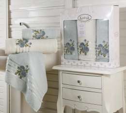 Комплект махровых полотенец "KARNA" в коробке ROSEN 50x90*2-70х140*1 см 3 шт (1223746)