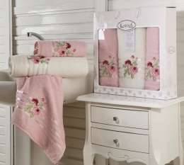 Комплект махровых полотенец "KARNA" в коробке ROSEN 50x90*2-70х140*1 см 3 шт (1223748)