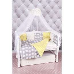 Комплект в кроватку AmaroBaby 18 предметов (6+12 бортиков) СОВЯТА Premium (бязь, желтый/серый)