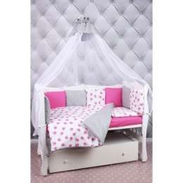 Комплект в кроватку AmaroBaby 19 предметов (7+12 бортиков) SWEET Premium (малиновый/белый, бязь)