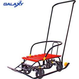 Санки GALAXY Snow Black Auto красные рейки на больших мягких колесах
