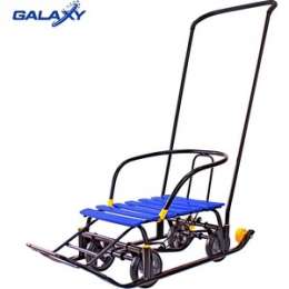 Санки GALAXY Snow Black Auto синие рейки на больших мягких колесах