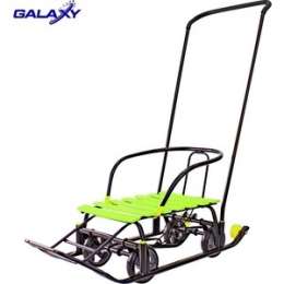 Санки GALAXY Snow Black Auto лимонные рейки на больших мягких колесах