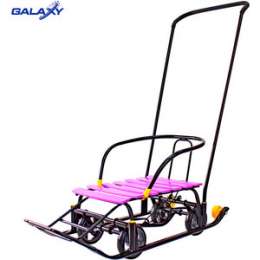Санки GALAXY Snow Black Auto сливовые рейки на больших мягких колесах