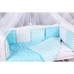 Комплект в кроватку AmaroBaby 15 предметов (3+12 подушек-бортиков) ROYAL BABY бирюза (бязь)