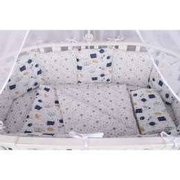 Комплект в кроватку AmaroBaby WB 15 предметов (3+12 подушек-бортиков) КОСМОС (бязь, белый)