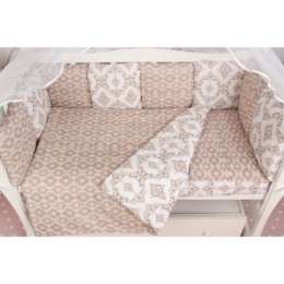 Комплект в кроватку AmaroBaby Premium 19 предметов (7+12 бортиков) КОРОНЫ (коричневый, бязь)