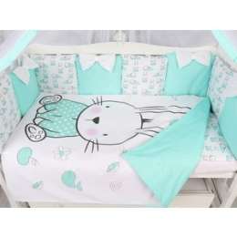Комплект в кроватку AmaroBaby 18 - ти предметный (6+12 подушек - бортиков на молнии) ЗАЙЧИК (поплин, мята)